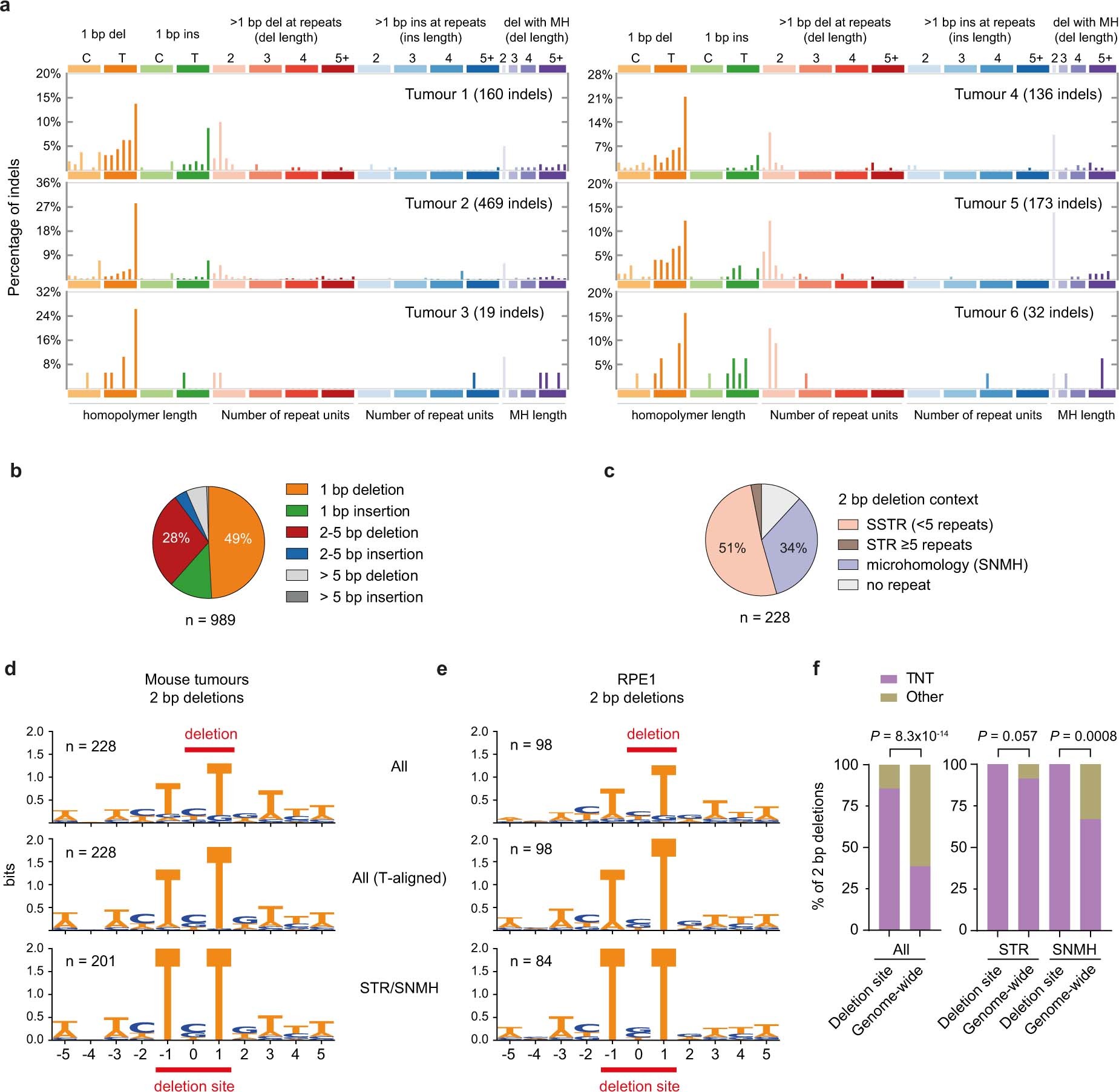 Extended Data Fig. 6: ID4 mutations in RNase H2 null mouse tumours and RPE1 cells occur at a TNT motif, defining ID-TOP1.
