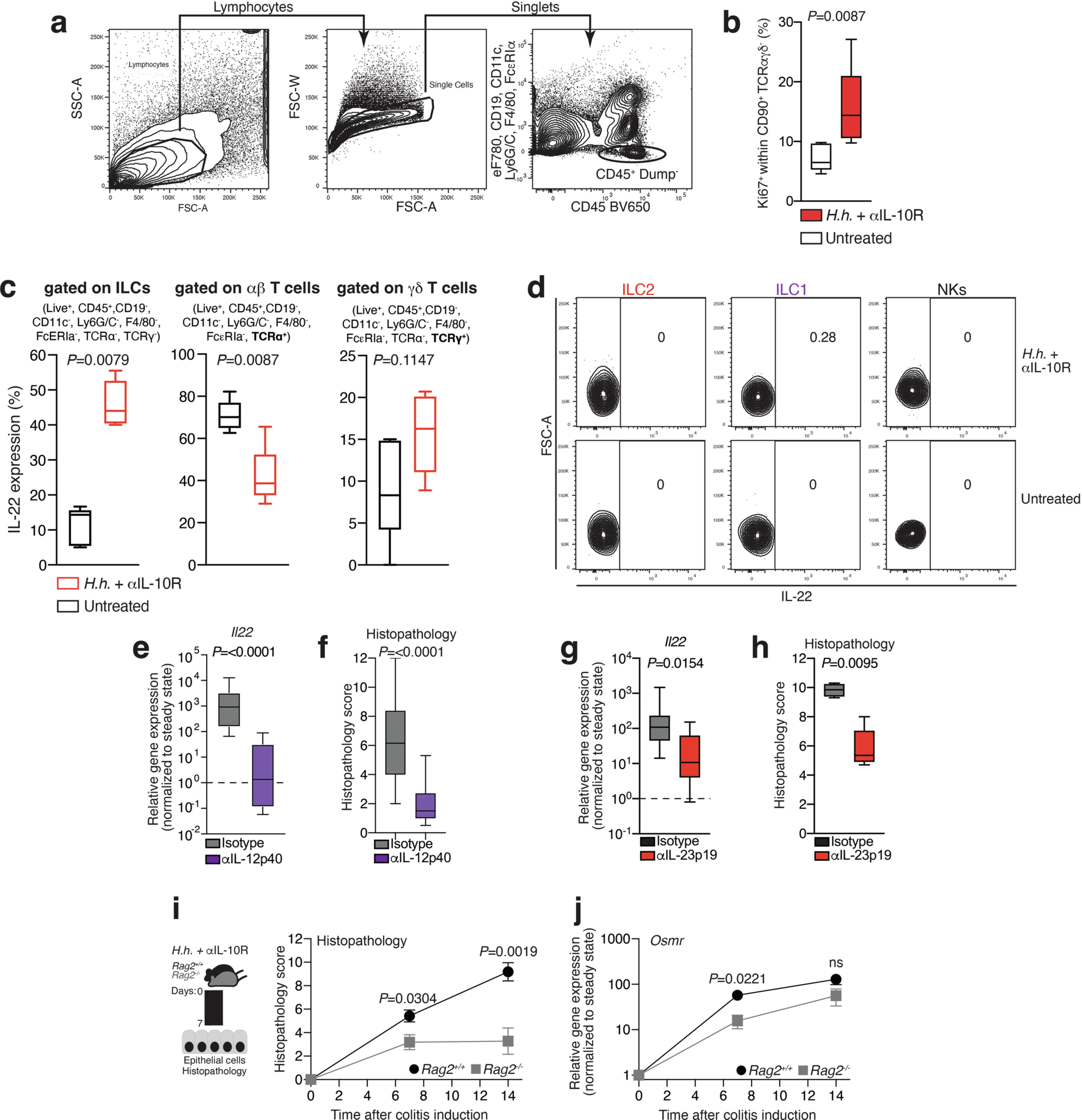 Extended Data Fig. 8: Flow cytometry analysis of IL-22 production by ILC subsets in naive and colitic mice.