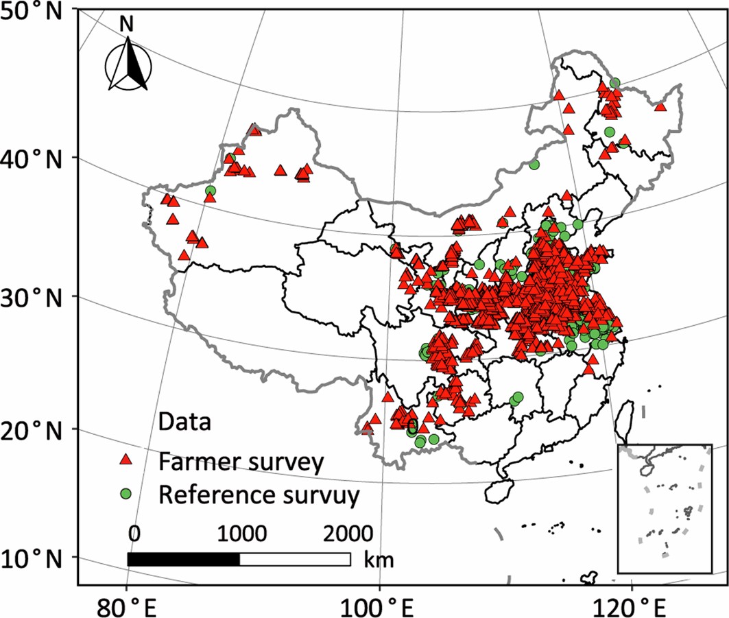 Extended Data Fig. 8: Geographic location of surveyed data covered 502 counties in China.