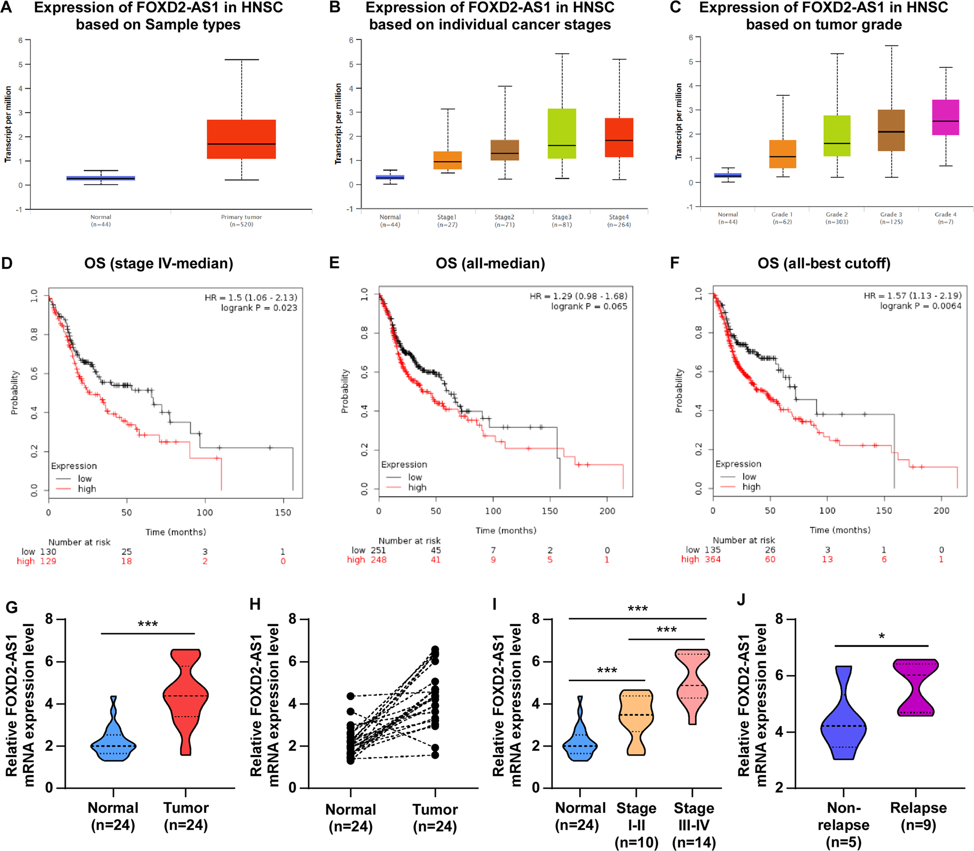 Fig. 1: lncRNA FOXD2-AS1 were upregulated in LSCC patients with chemotherapy resistance and its high expression level was correlated with patients’ poor prognostics.