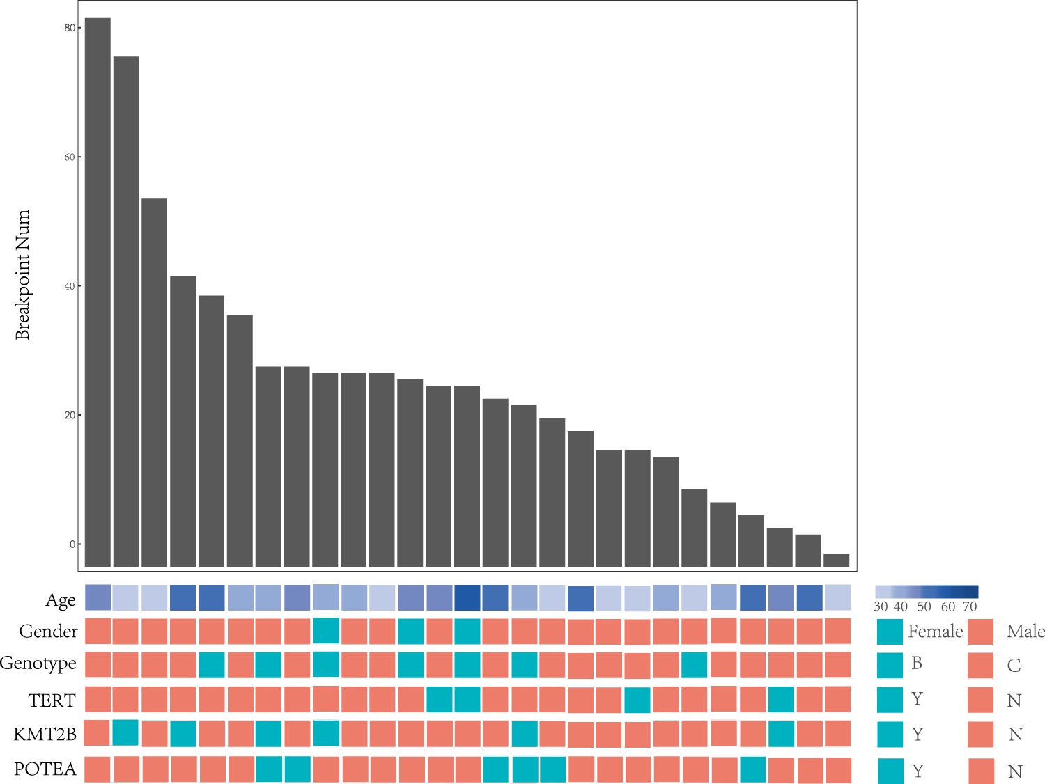 Fig. 1: Clinical annotation of HBV integration breakpoints in the human genome of 27 HCC patients.