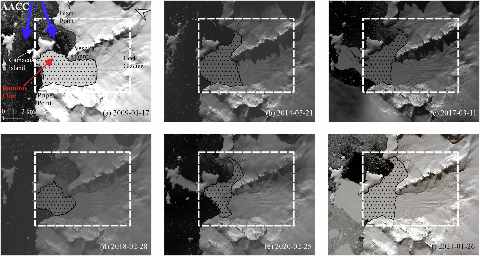 Fig. 3: Temporal changes in sea ice area at Dimitrov Cove.