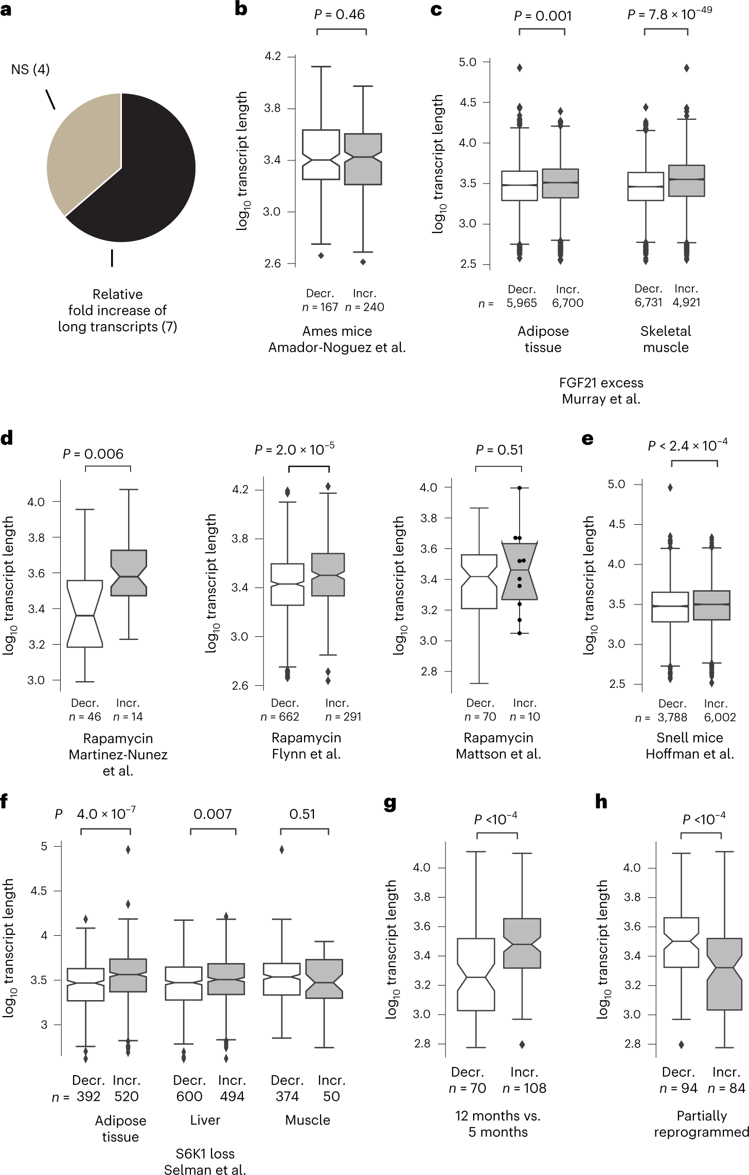 Fig. 4: The age-dependent length-associated transcriptome imbalance is responsive to several antiaging interventions.
