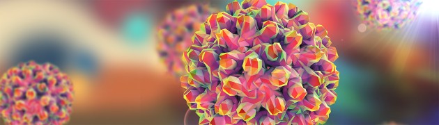 pink and green virus structures floating