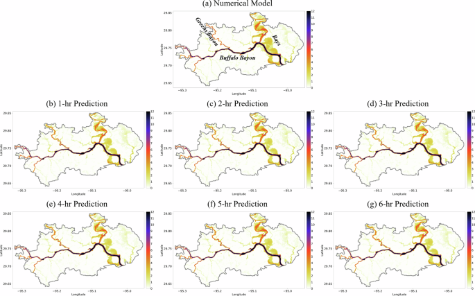Fig. 3: Maps of flood depth peak (m) during Hurricane Nicholas (2021).