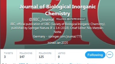 Screenshot of the Twitter account for JBIC Journal of Biological Inorganic Chemistry
