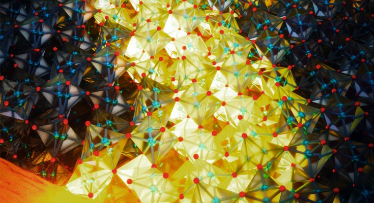 Nanoscopic conductive filaments that form in the vanadium dioxide and can store information.
