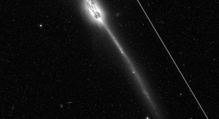 Satellite trail spoiling Hubble Space Telescope image