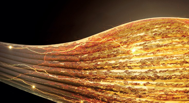 Human muscle-like bundle of fibers made of exfoliated graphene in liquid crystal elastomers exhibiting strong photo-thermal actuation and enhanced mechanical properties.