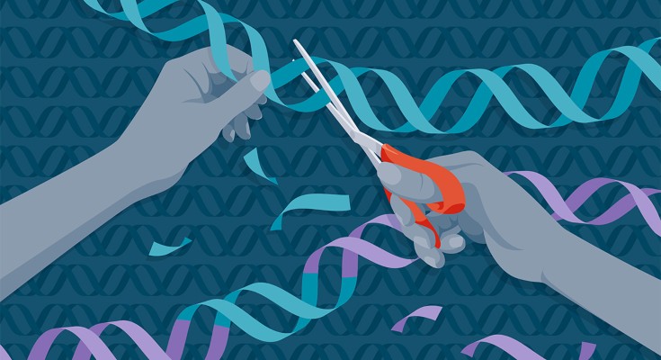Scissors cutting DNA strands