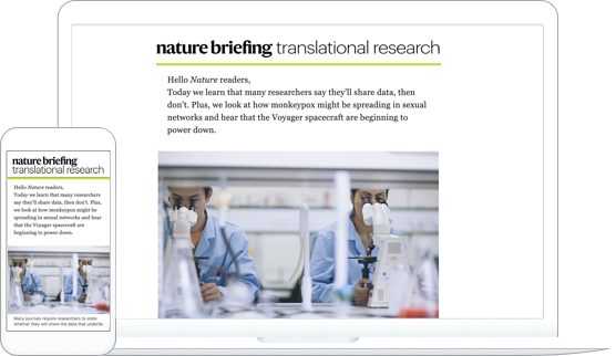 Nature Briefing: Translational Research displayed on a laptop and a mobile phone
