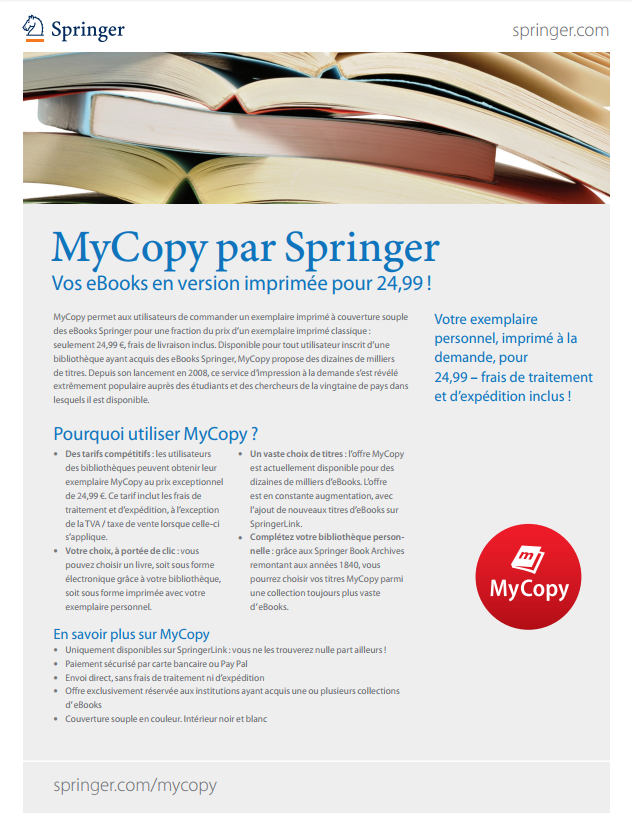 MyCopy par Springer - Vos eBooks en version imprimée pour 24,99 !