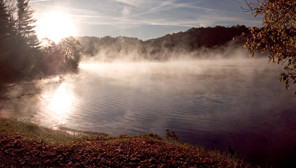 Mist rising from lake