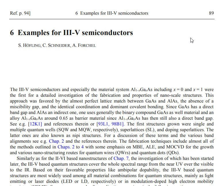 Quantum Wells: Example for III-V semiconductors