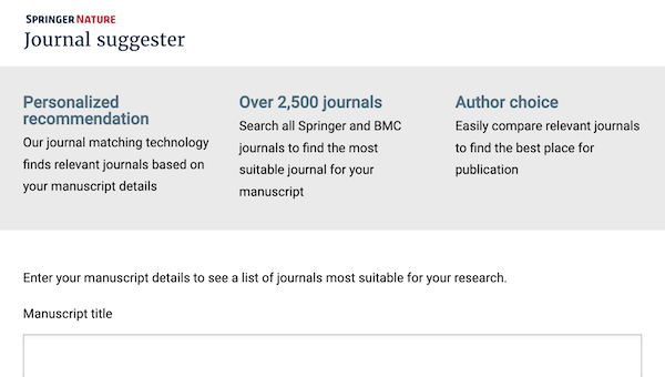 Screenshot of journal suggester tool