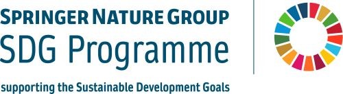 Weißes Bild mit blauem Text, der lautet: "Springer Nature Group SDG Programme - supporting the Sustainable Development Goals". Rechts daneben ist das SDG-Logo der UN abgebildet. © Springer Nature