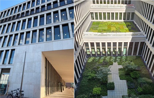Springer Nature am Europaplatz in Heidelberg: Außenfassade und begrünter Innenhof  © Springer-Verlag GmbH