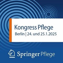 Visuelle Ankündigung des Kongress Pflege in Berlin am 24. und 25. Januar 2025 mit dem Springer Pflege Logo © Springer Nature