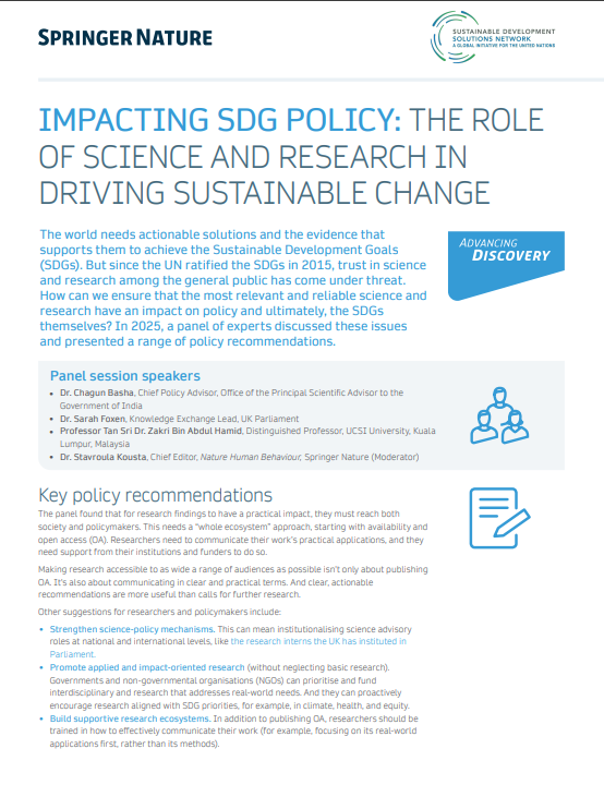 POLICY BRIEF: Impacting SDG Policy: The Role Of Science And Research In Driving Sustainable Change
