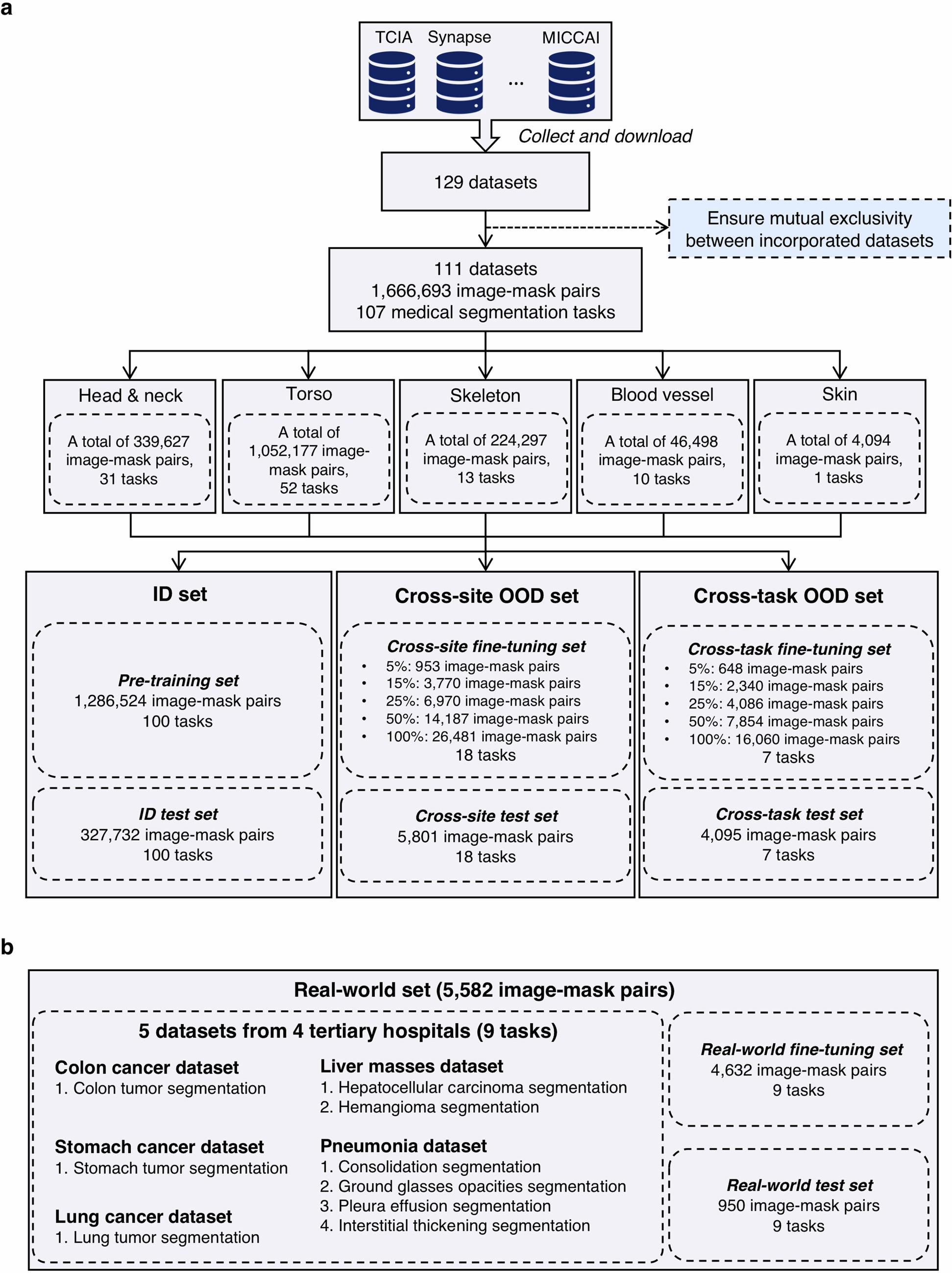 Extended Data Fig. 2: Detailed data processing for development and evaluation of MedSegDB.