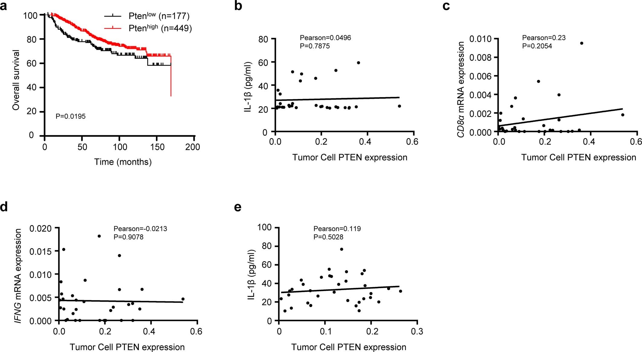 Extended Data Fig. 8: Myeloid PTEN correlates chemotherapy-induced antitumor immunity in human cancer patients.