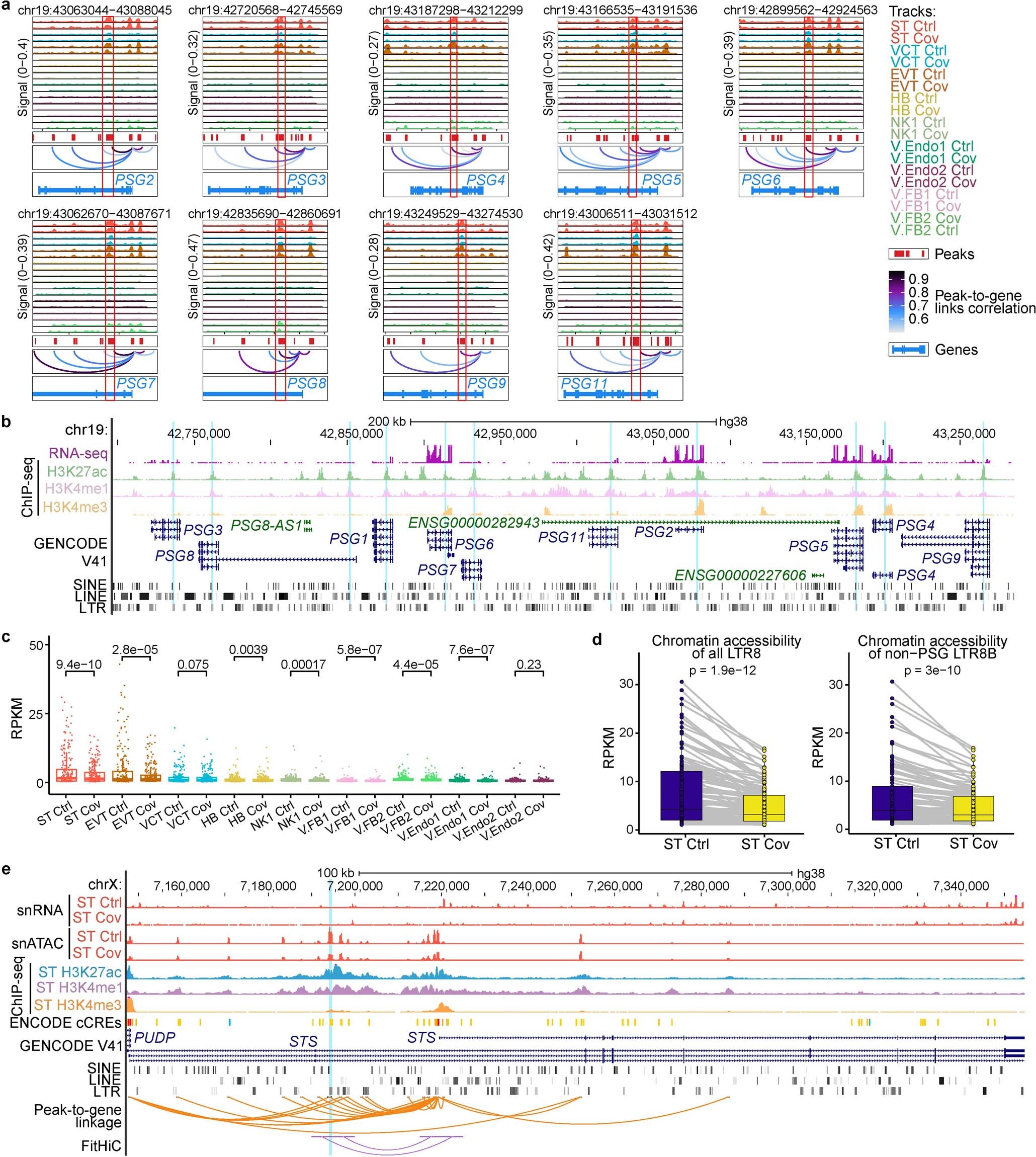 Extended Data Fig. 9: Decreased expression of PSG genes is associated with reduced intronic LTR8B chromatin accessibility.