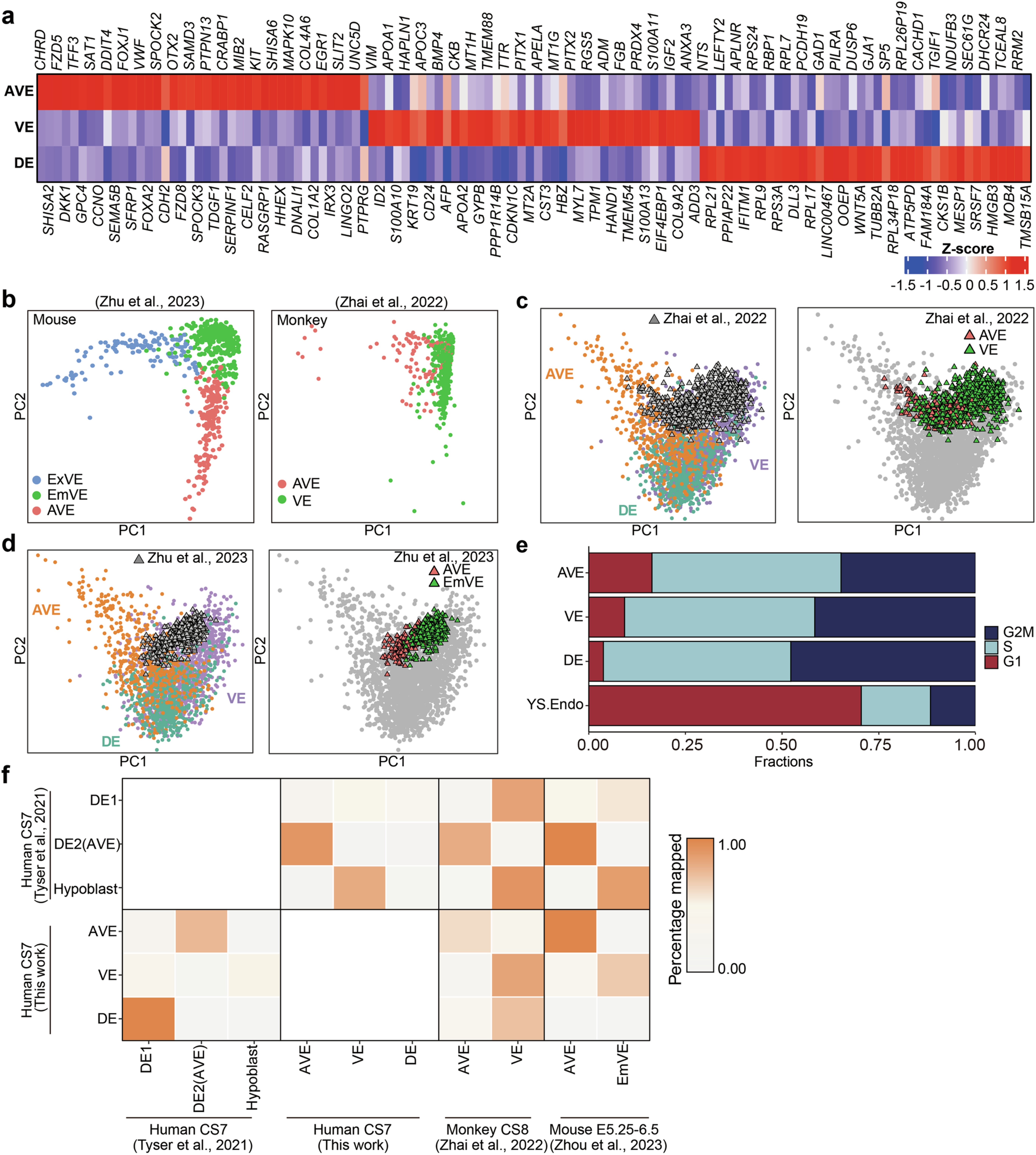 Extended Data Fig. 7: Comparison analysis of AVE from human, monkey and mouse.