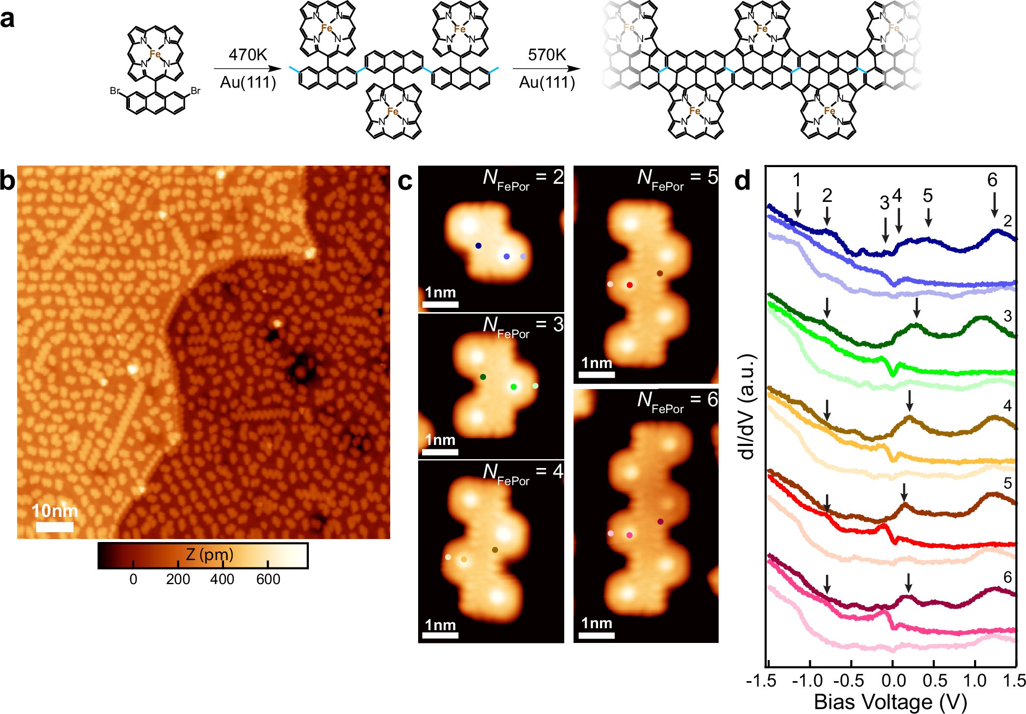 Extended Data Fig. 9: On-surface synthesis of FePor-3ZGNR.