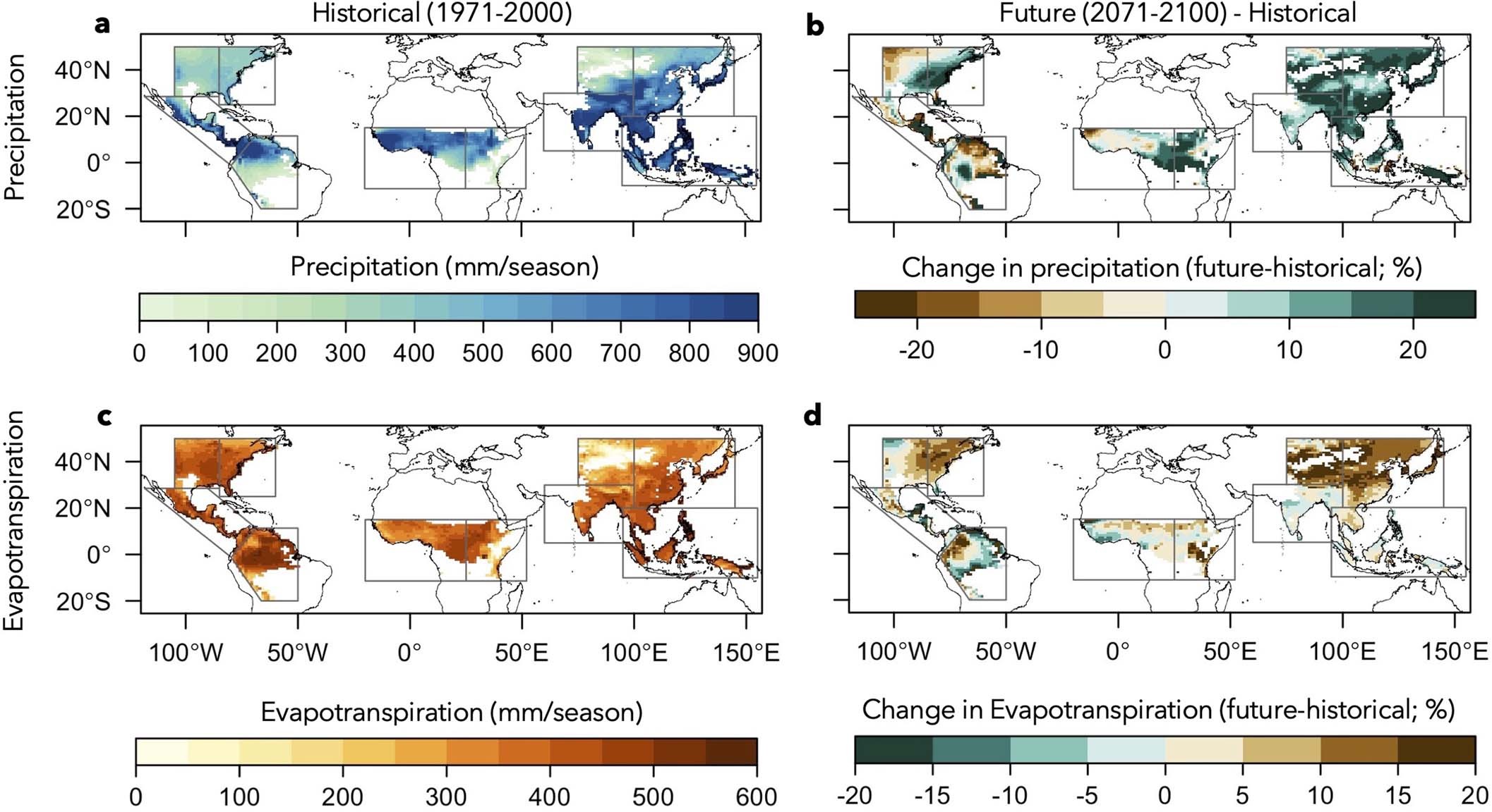 Climatologia sazonal de precipitação e evapotranspiração e suas mudanças projetadas no final do século XXI