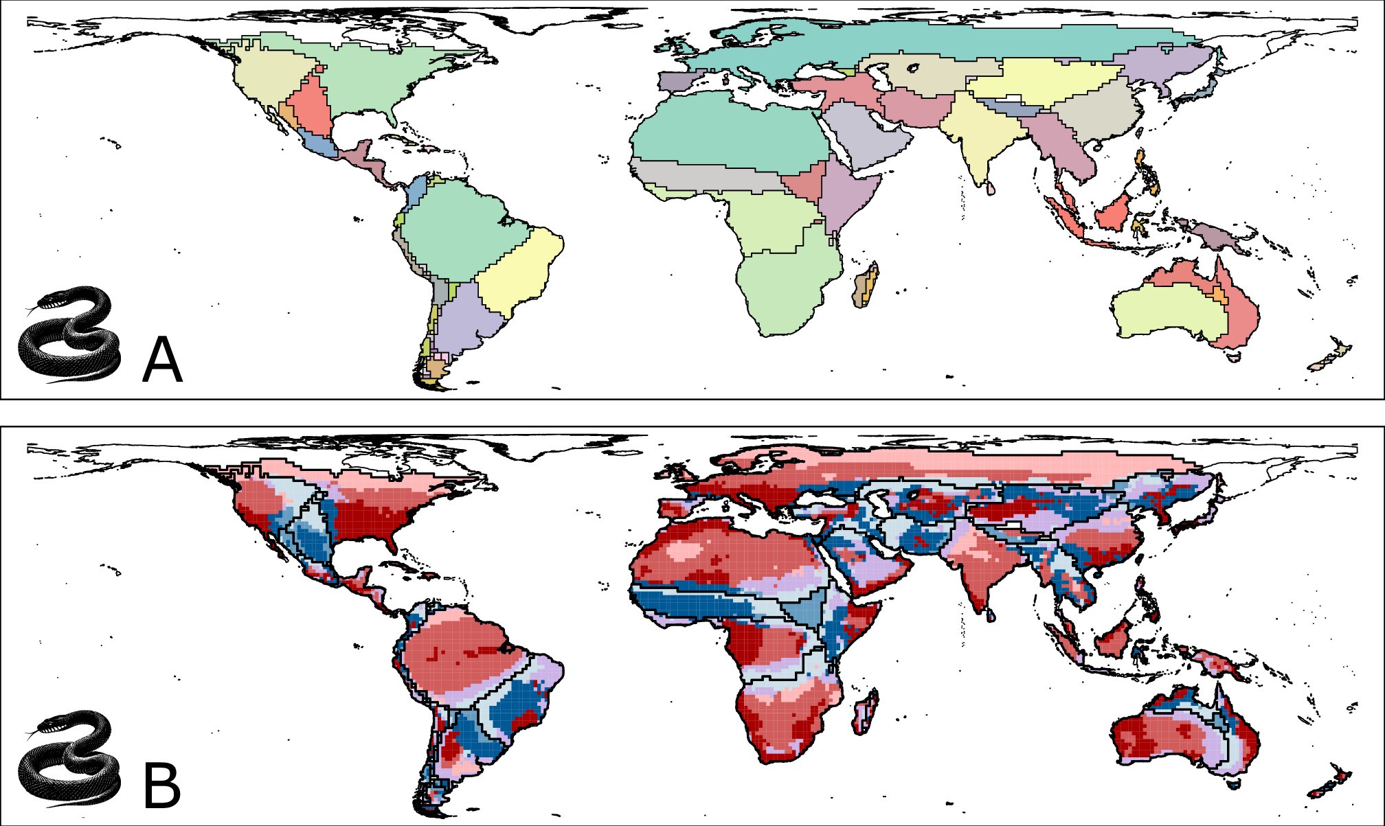 Extended Data Fig. 7: Biogeographical regions and sectors of reptiles.