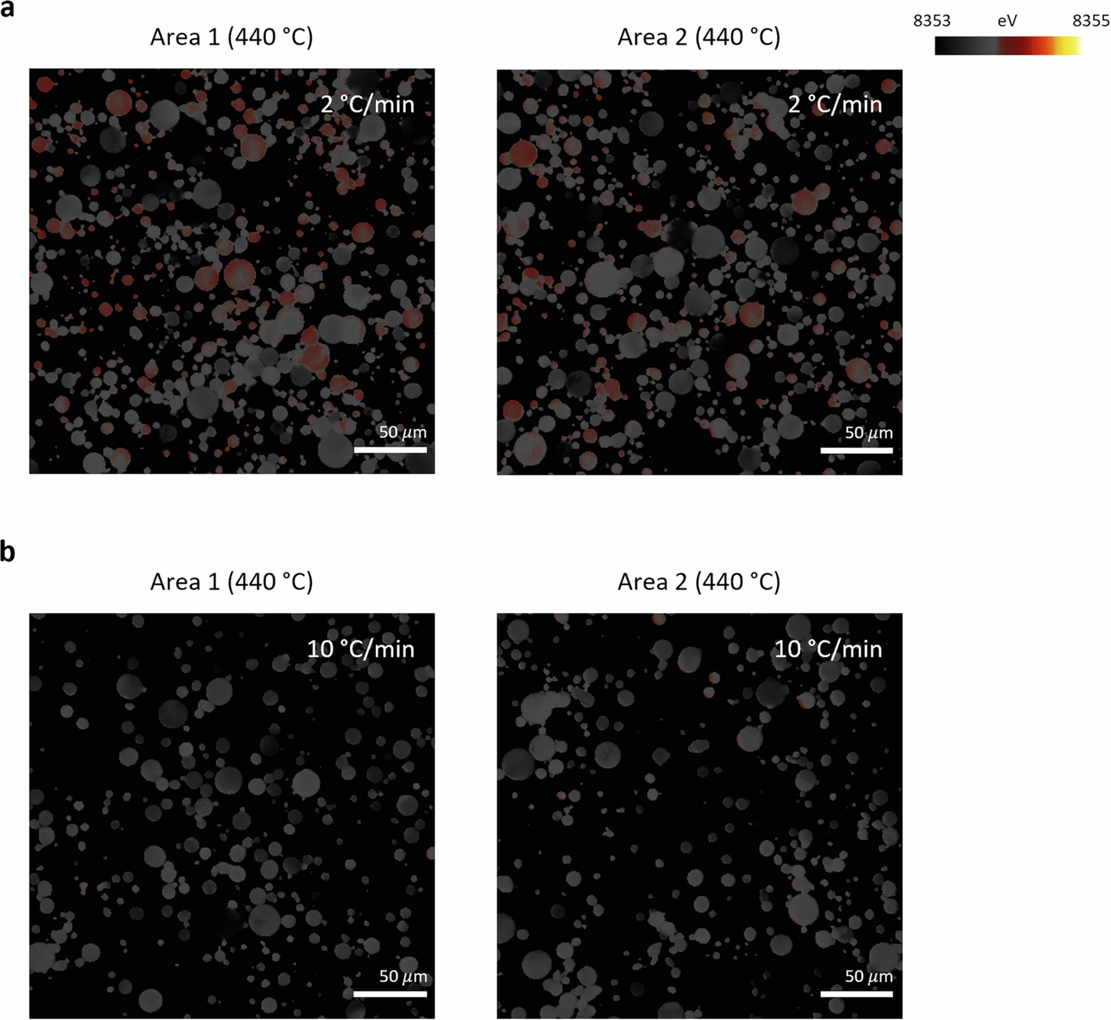 Extended Data Fig. 1: Reaction heterogeneity across multiple particles at 440 °.