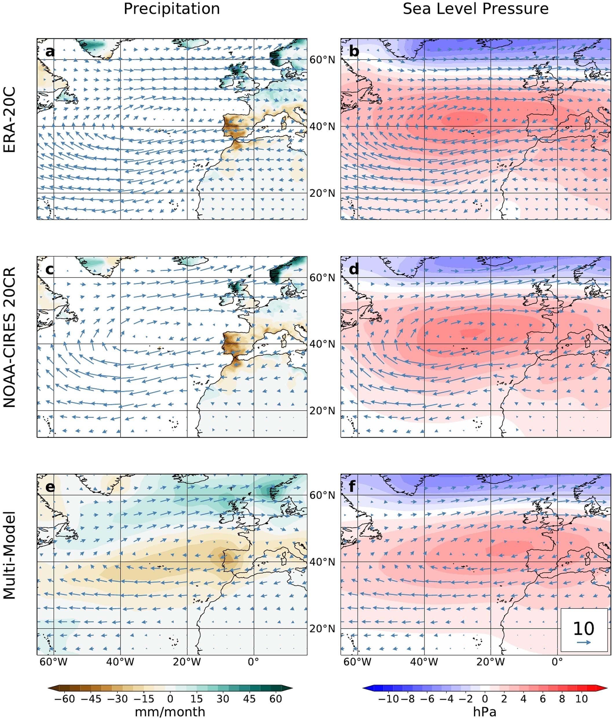 Extended Data Fig. 3: Hydroclimate during winters with extremely large Azores High in observations and models.