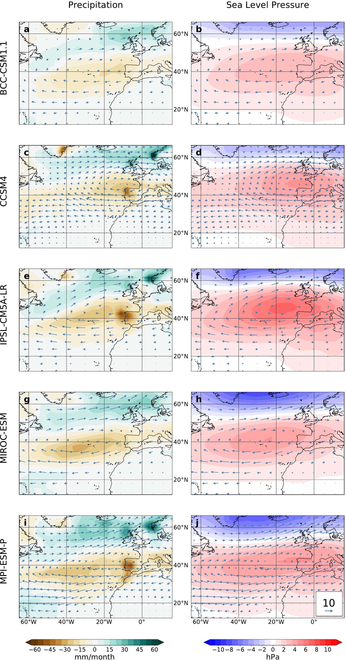 Extended Data Fig. 4: Hydroclimate during winters with extremely large Azores High in individual models.