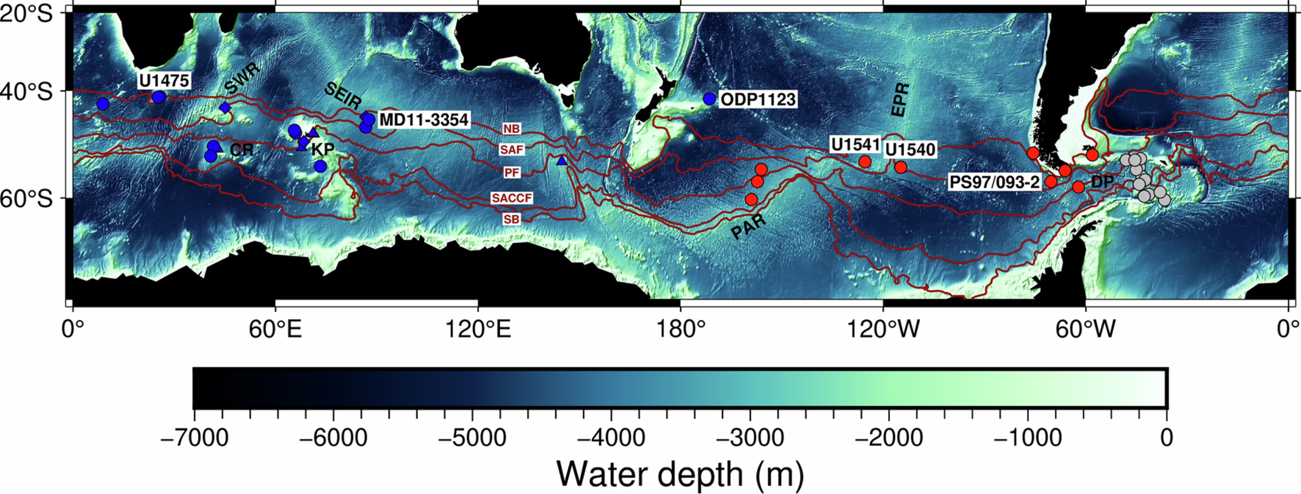 Extended Data Fig. 1: Bathymetric map of the South Indian Ocean.