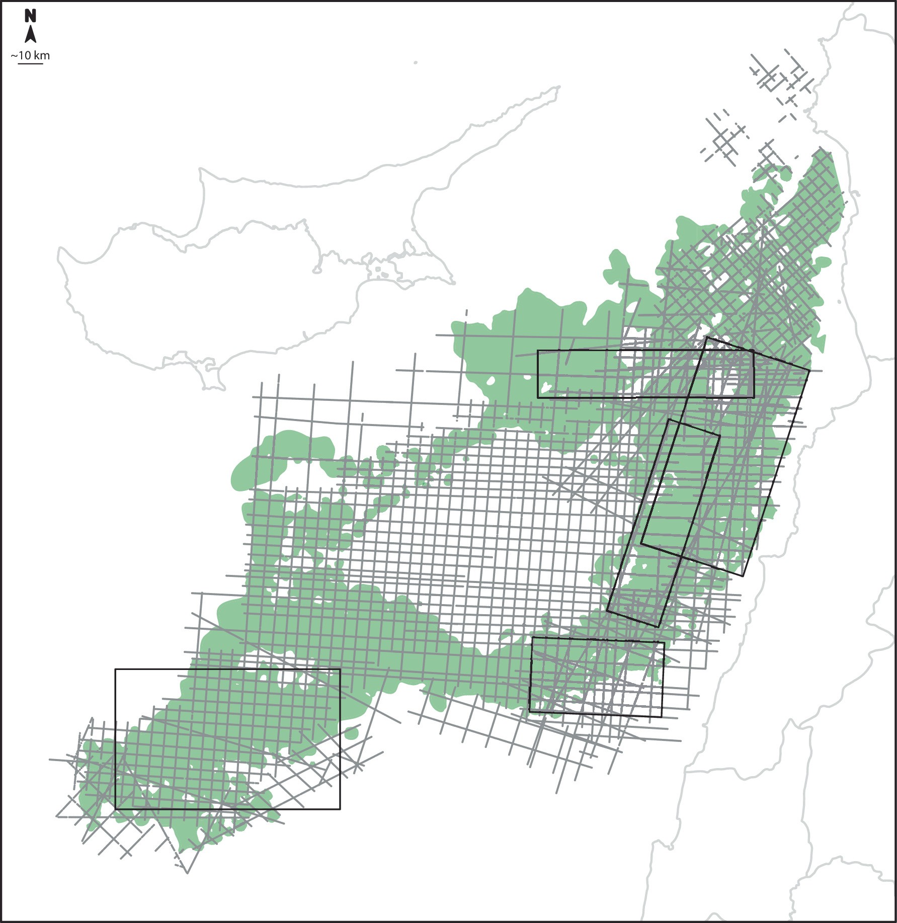 Extended Data Fig. 1: Seismic dataset used to interpret Nahr Menashe.