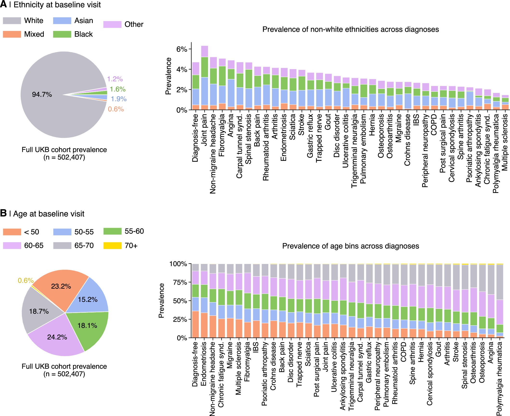 Extended Data Fig. 2: Ethnicity and age in the UK Biobank.