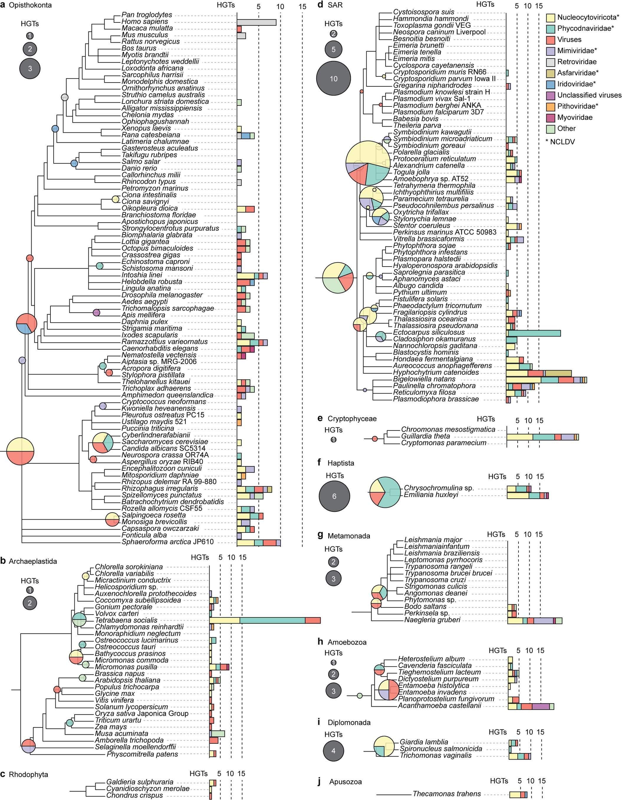 Extended Data Fig. 4: Virus-to-eukaryote transfers across eukaryotic supergroups.