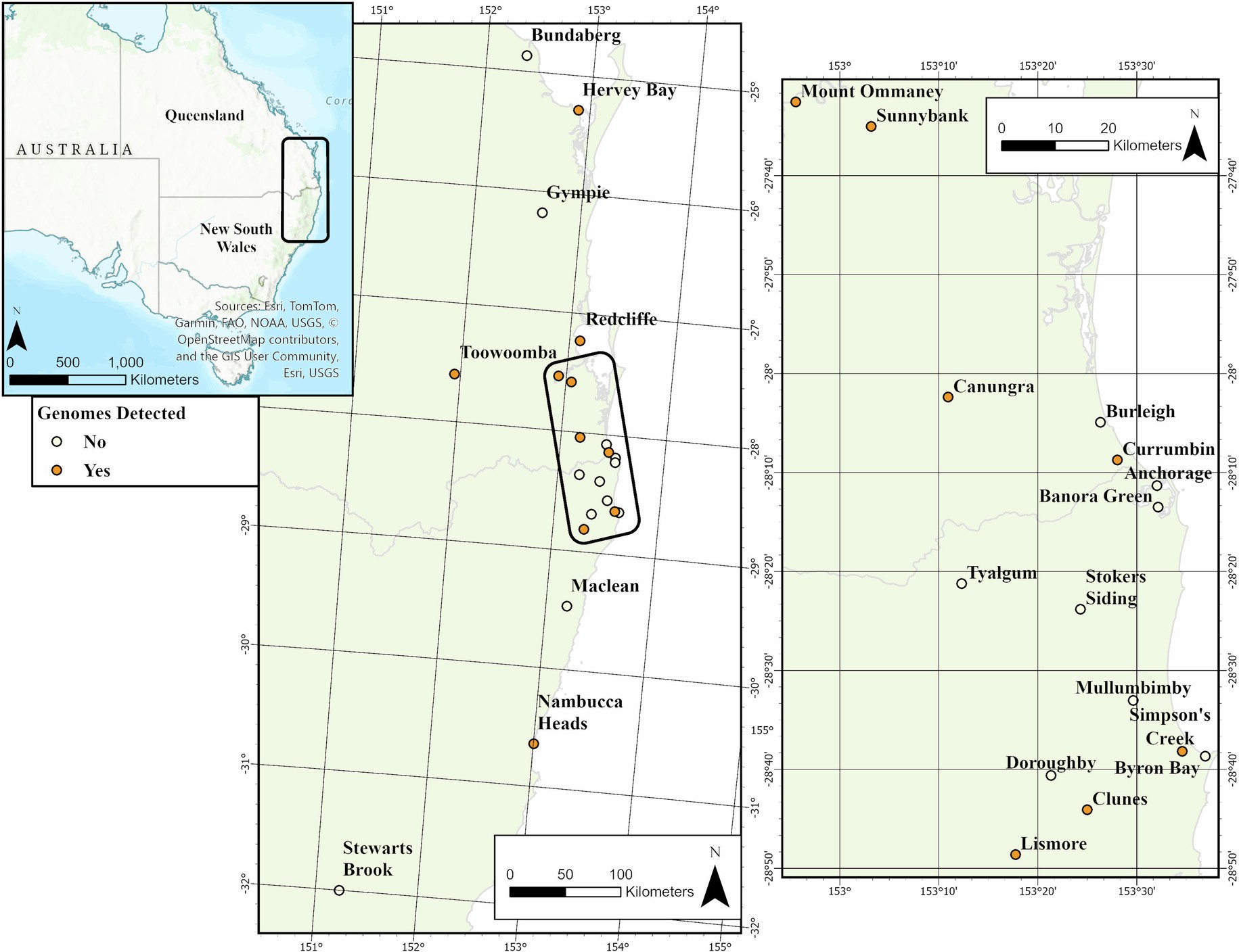 Extended Data Fig. 1: Maps of the study area and bat sampling locations.