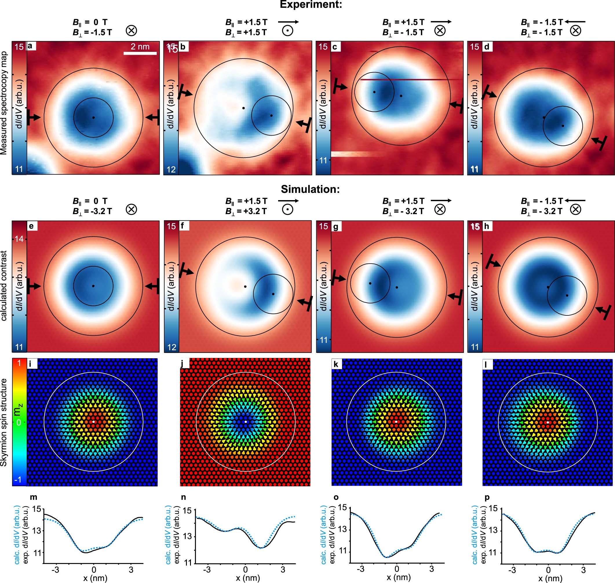 Extended Data Fig. 3: Adapting dI/dV contrast from atomistic spin simulations to experimental dI/dV maps.