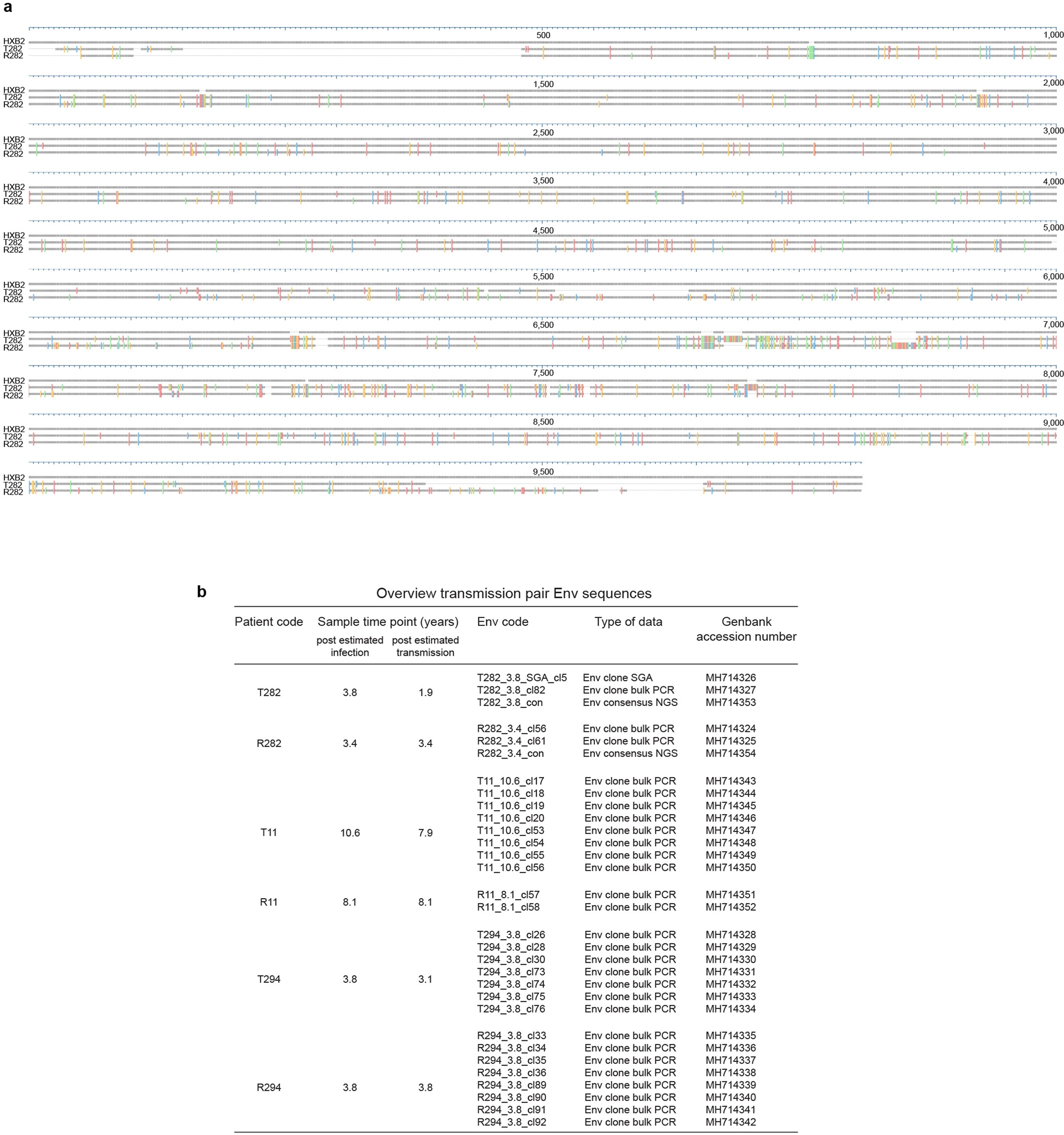 Extended Data Fig. 6: Full-genome comparison of T282 and R282 consensus sequences.