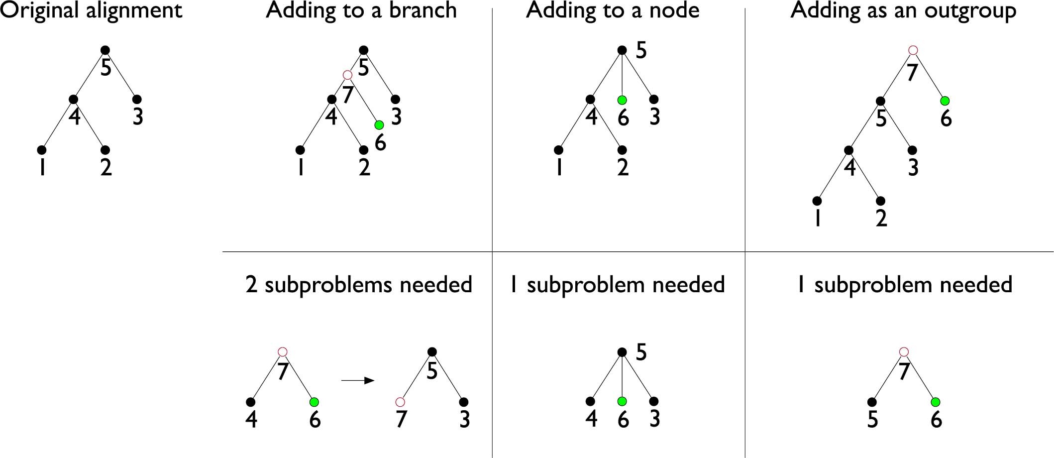 Extended Data Fig. 2: Methods of adding a genome to a Progressive Cactus alignment.
