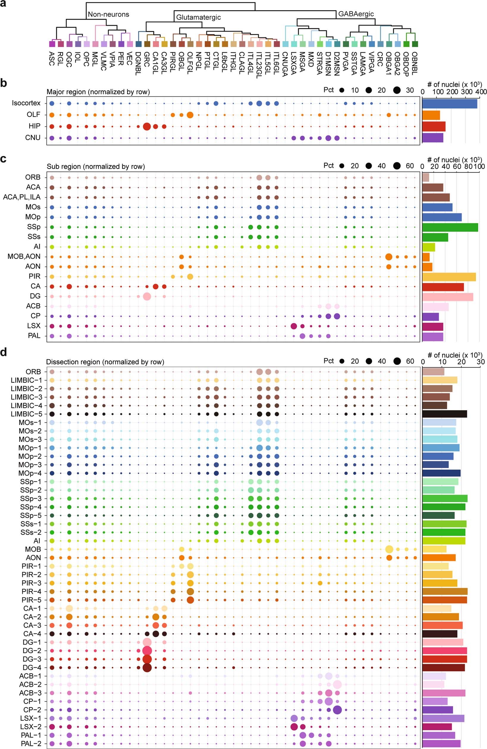 Extended Data Fig. 11: Cellular composition of brain regions, subregions and dissections.
