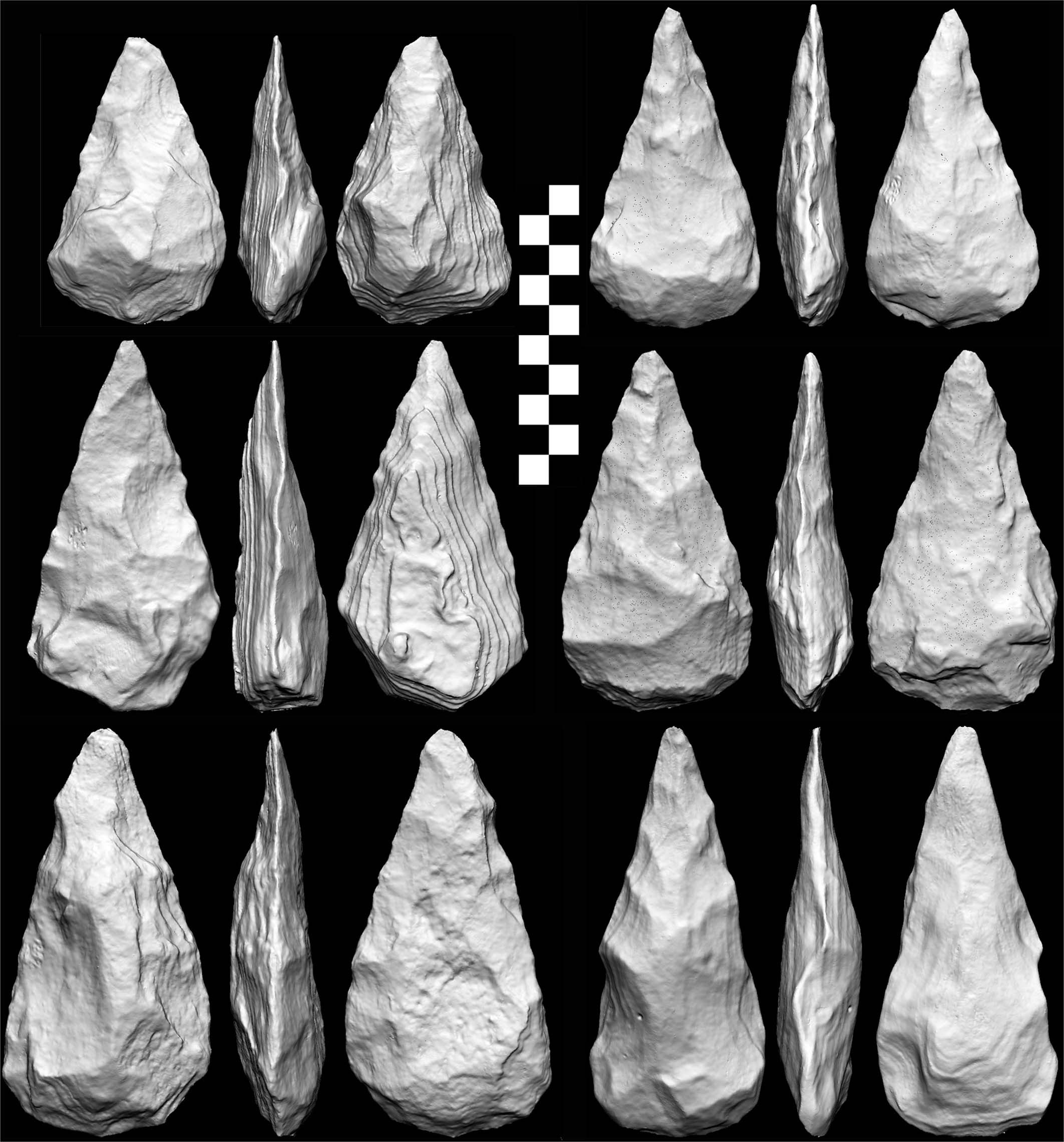 Extended Data Fig. 6: 3D scans of assemblage B (MIS 9) handaxes from KAM 4