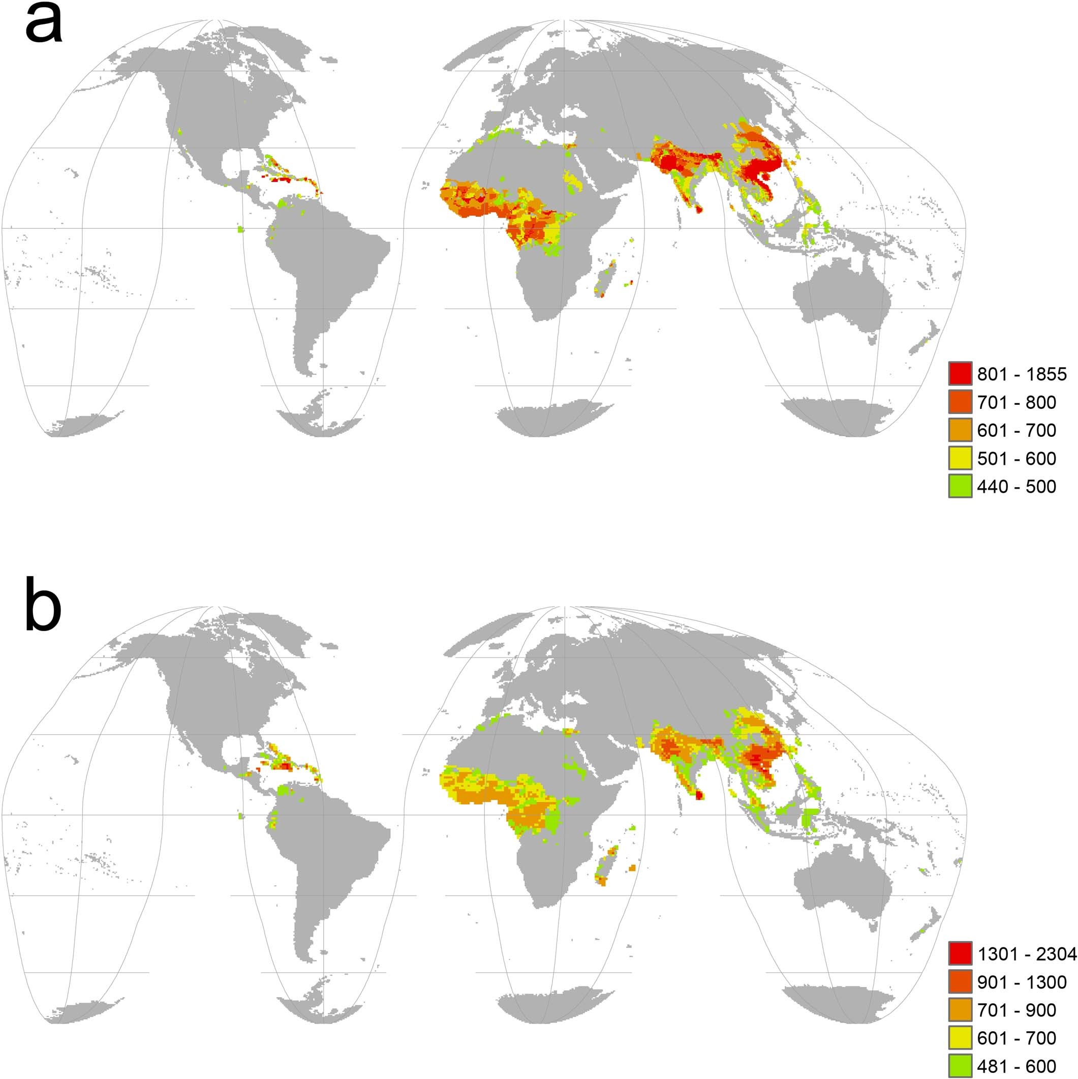 Extended Data Fig. 3: Areas with the top 15% of PD loss if all threatened reptiles become extinct.