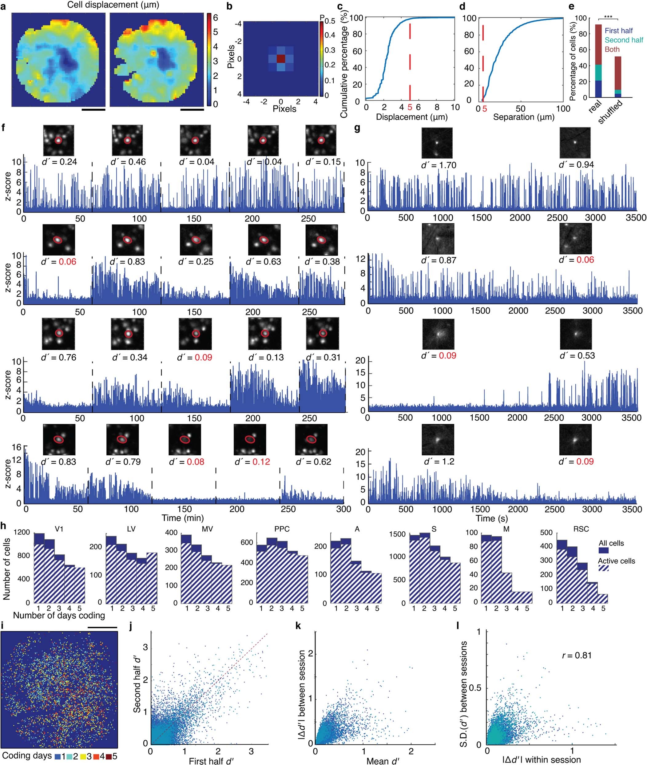 Extended Data Fig. 2: Cortical neurons exhibit variable coding properties across timescales from minutes to days.