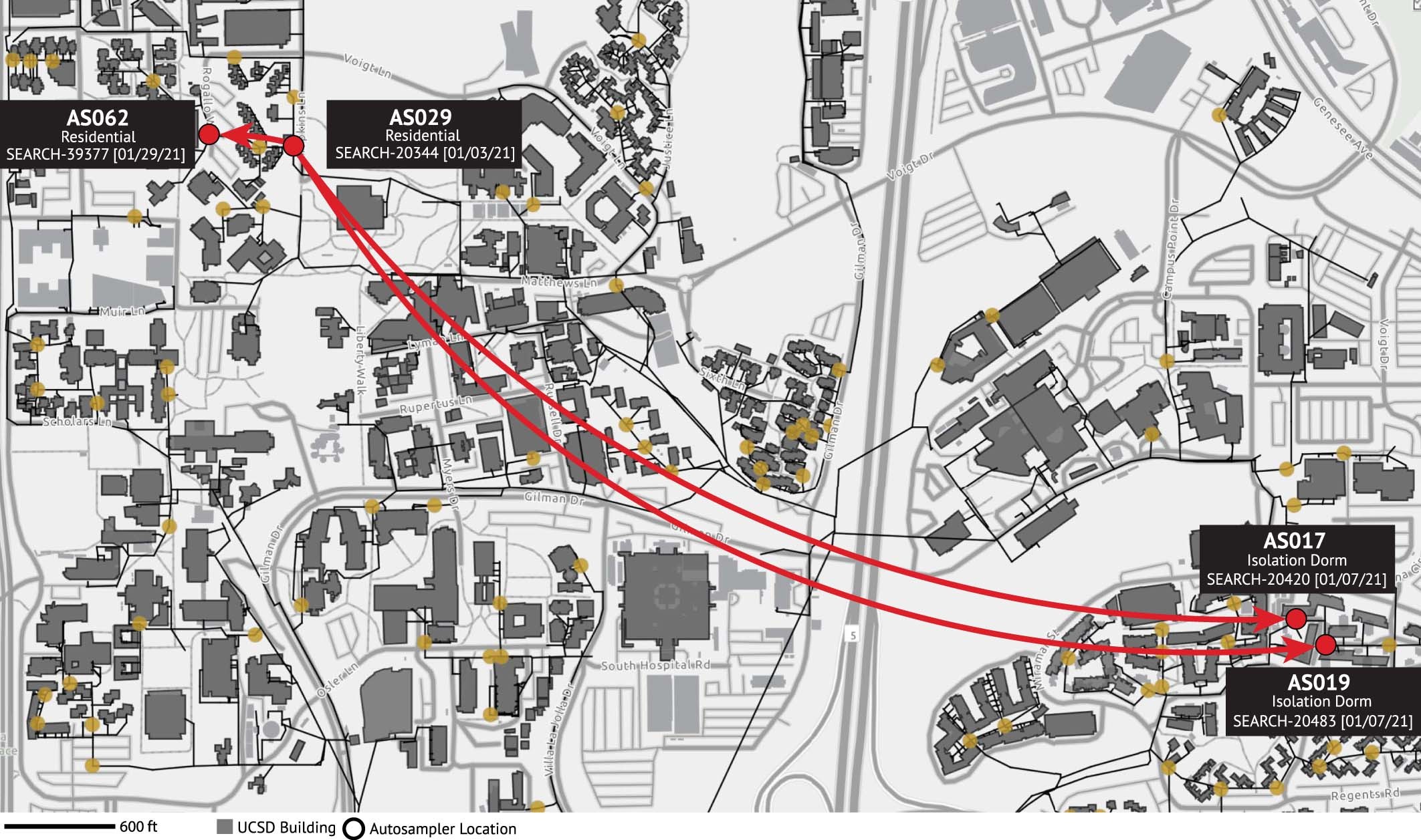 Extended Data Fig. 7: Temporal and spatial dynamics of an Epsilon outbreak at UCSD.