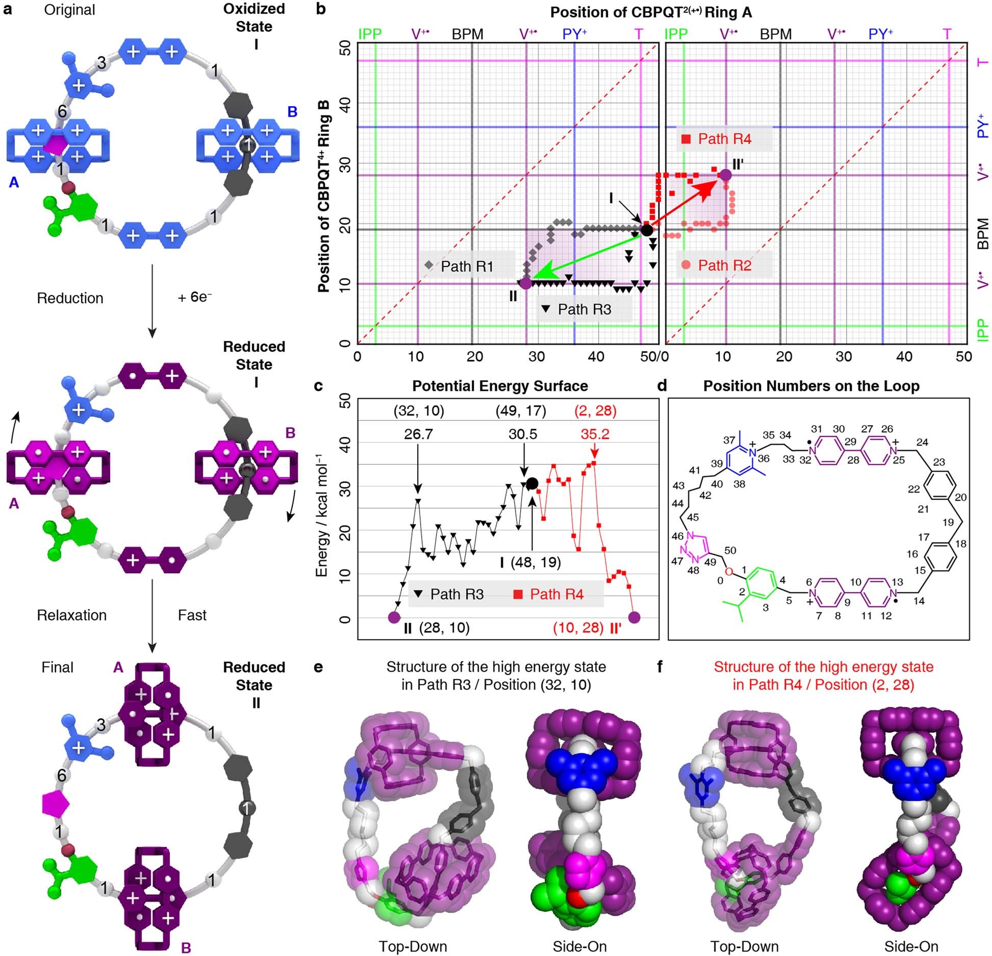 Extended Data Fig. 3: Calculated PES of the reduced [3]catenane [3]CMM7+6•.