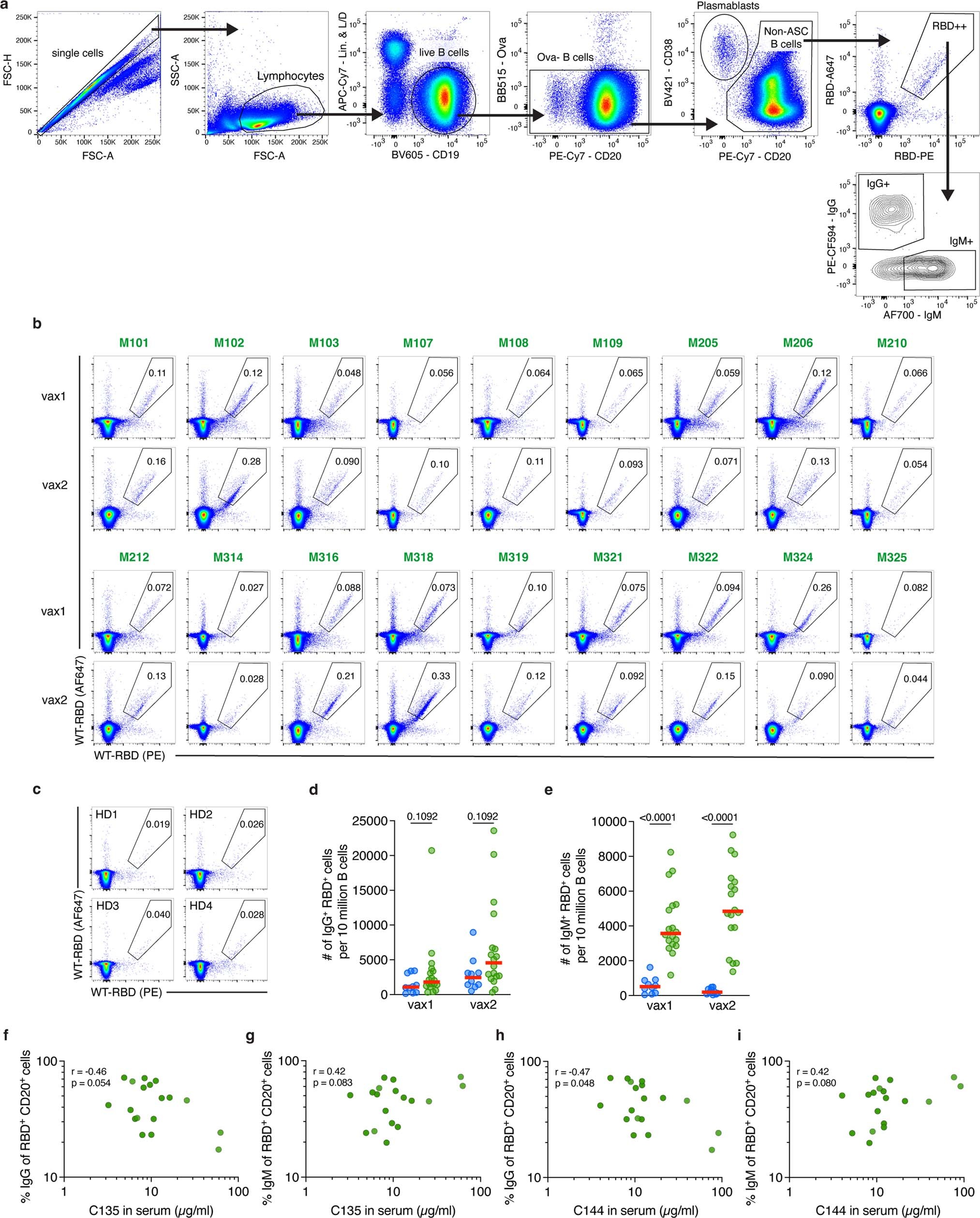 Extended Data Fig. 3: Flow-cytometry of human anti-RBD memory B cells.