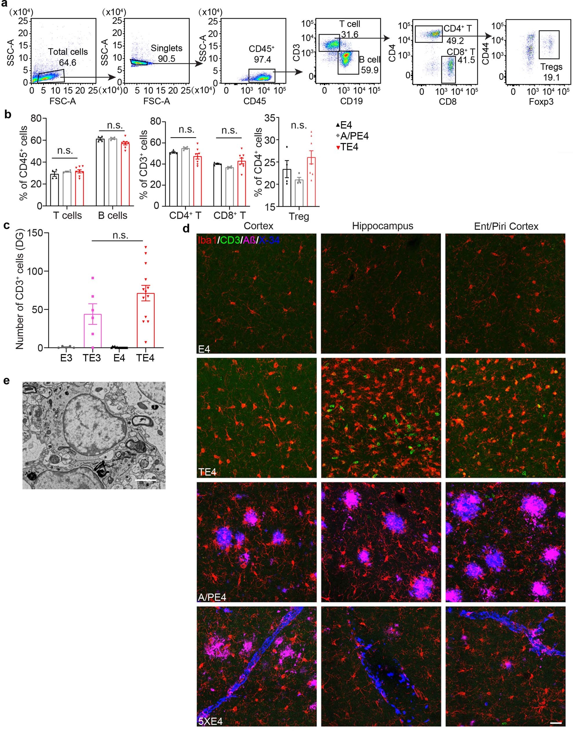 Extended Data Fig. 3: T cell infiltration in the brain parenchyma with significant tauopathy.