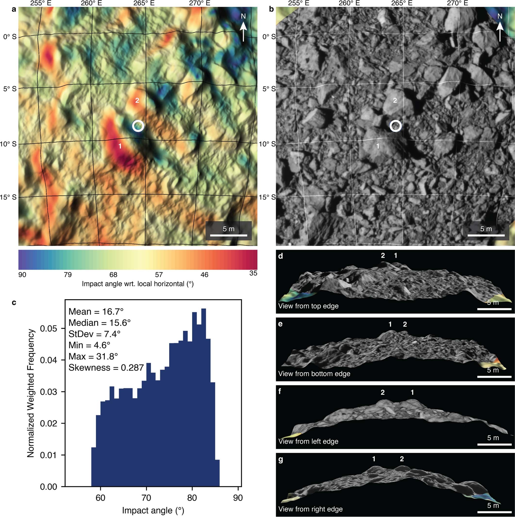 Extended Data Fig. 2: Tilts and topography at the impact site.